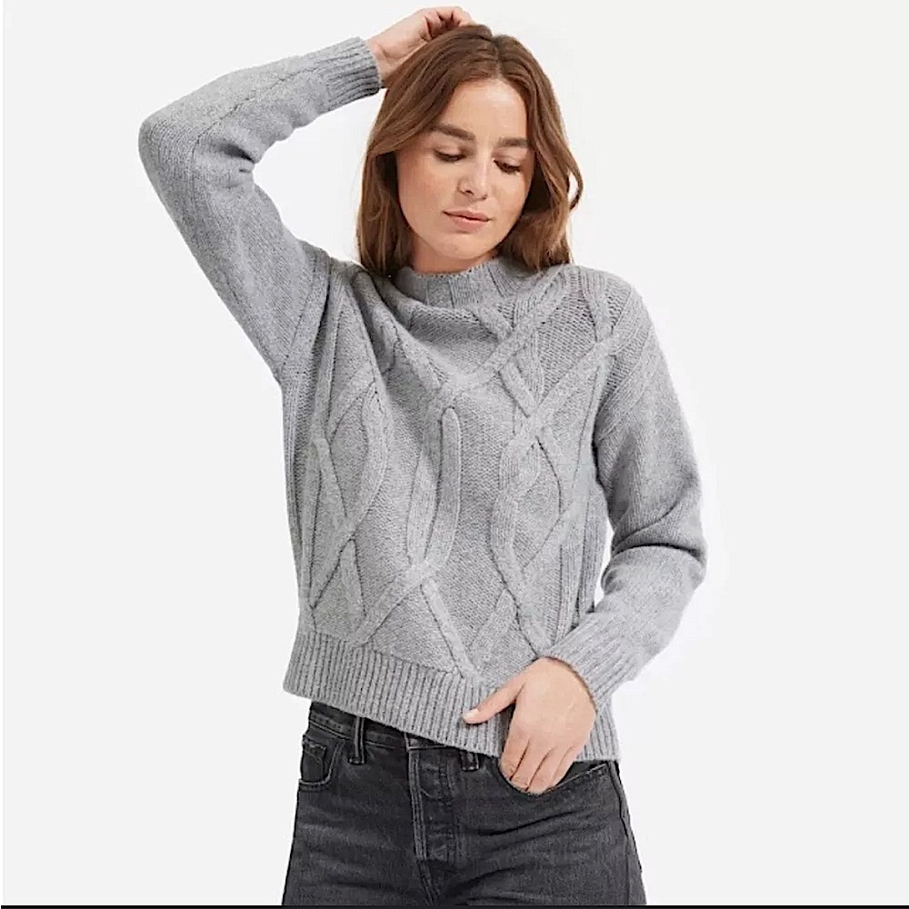 Everlane The Cable Mockneck Gray Wool Sweater Size XXS